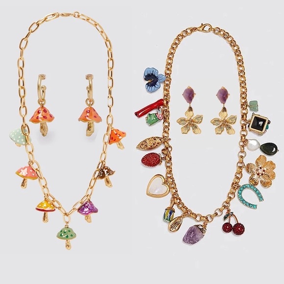 Zara Gold Everything Charms Crystal Bar Circle Link Chain Necklaces - Picture 11 of 16